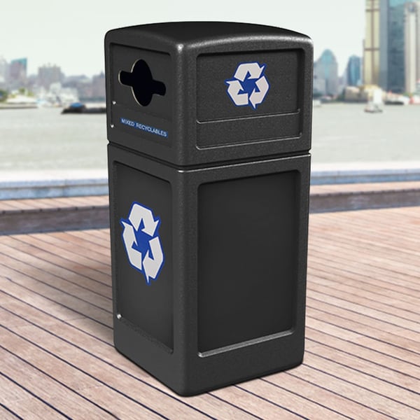 PolyTec 42 Gallon Square Recycling Container with Dome Lid 