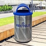 Arena 51 Series Perforated Outdoor Recycling Receptacle in Stainless Steel - Configurable