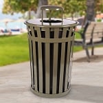 Oakley 36-Gallon Slatted Waste Receptacle with Rain Hood in Brown