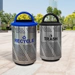 Arena 51 Perforated Outdoor Recycling & Trash Combo in Stainless Steel - Configurable