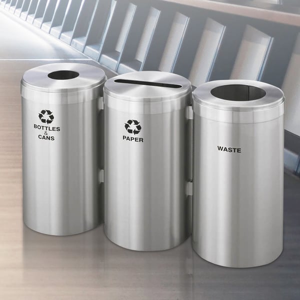 15-Gallon Glaro Three-Stream Recycling Station in Satin Aluminum 