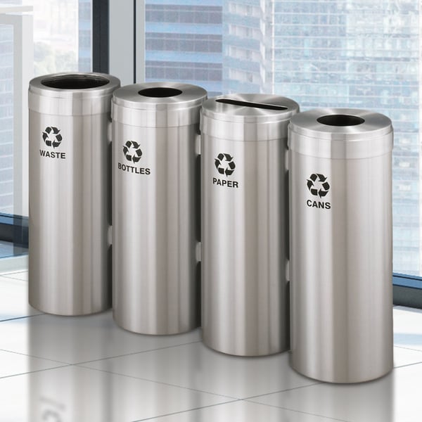 15-Gallon Glaro Four-Stream Recycling Station in Satin Aluminum 