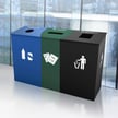 Comes as shown: 'Bottles & Cans' in blue, 'Paper Only' in green, and 'Waste Only' in black 