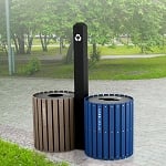 Two-Stream Recycling and Waste Barrel Station with Sign Post - Configurable