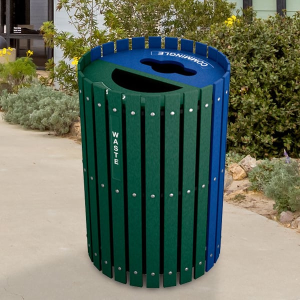 Split Two-Stream Recycling and Waste Barrel with Hinged Doors 