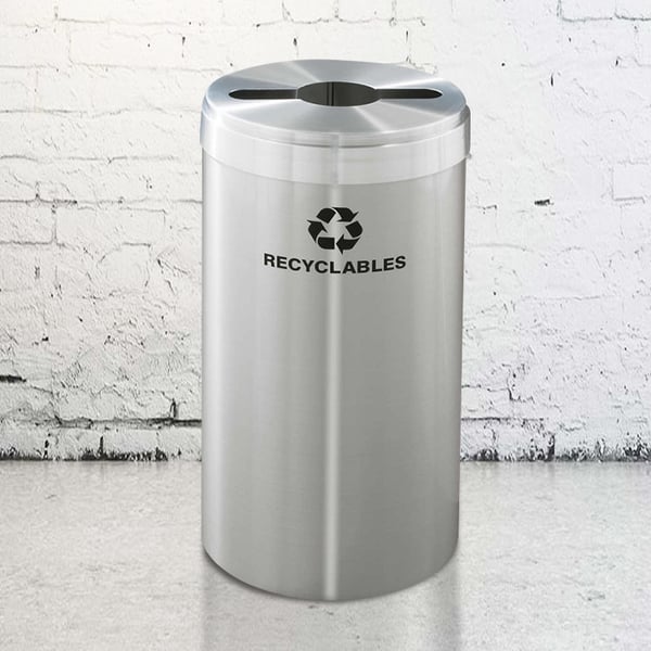 Glaro Single Purpose Recycling Container in Satin Aluminum with opening for bottles/cans 