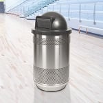 Stadium 55 Gallon Perforated Waste Receptacle with Dome Top in Stainless Steel