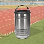 Stadium 55 Gallon Perforated Waste Receptacle with Hood Top in Stainless Steel