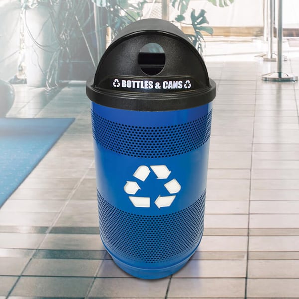 The Stadium 55 Gallon Recycling Receptacle with Hood Top 