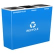 The Metro Triple Recycling Container in Recycle Blue with a custom White lid 