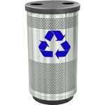 Stadium 35 Gallon Perforated Recycling Receptacle with Flat Top in Stainless Steel with Symbol