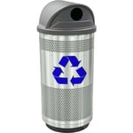 Stadium 35 Gallon Perforated Recycling Receptacle with Hood Top in Stainless Steel with Symbol