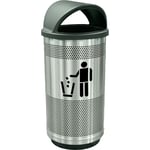 Stadium 35 Gallon Perforated Waste Receptacle with Hood Top in Stainless Steel with Symbol