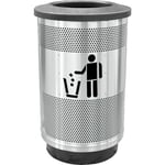 Stadium 55 Gallon Perforated Waste Receptacle with Flat Top in Stainless Steel with Symbol