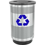 Stadium 55 Gallon Perforated Recycling Receptacle with Flat Top in Stainless Steel with Symbol