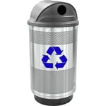 Stadium 55 Gallon Perforated Recycling Receptacle with Hood Top in Stainless Steel with Symbol