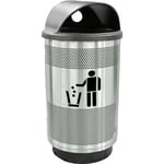 Stadium 55 Gallon Perforated Waste Receptacle with Hood Top in Stainless Steel with Symbol