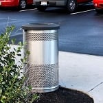 Stadium 55 Gallon Perforated Waste Receptacle with Flat Top in Stainless Steel