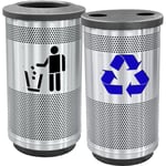 Stadium 35 Gallon Recycling and Waste Combo with Flat Tops in Stainless Steel