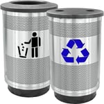 Stadium 55 Gallon Recycling and Waste Combo with Flat Tops in Stainless Steel