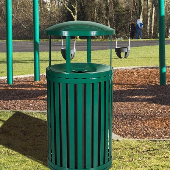 Streetscape Gated Trash Receptacle with Rain Hood 