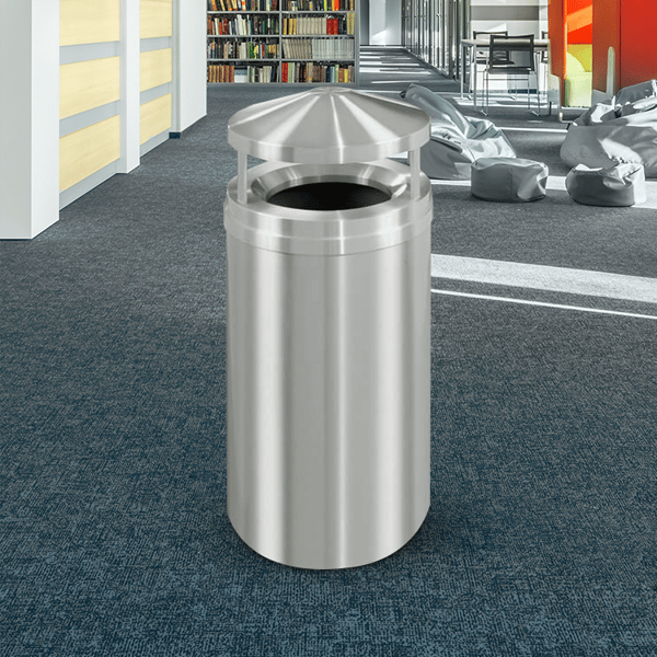 New Yorker Waste Receptacle with Canopy Top Satin Aluminum - 16 Gallon 