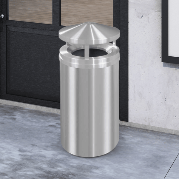 New Yorker Waste Receptacle with Canopy Top in Satin Aluminum - 33 Gallon 